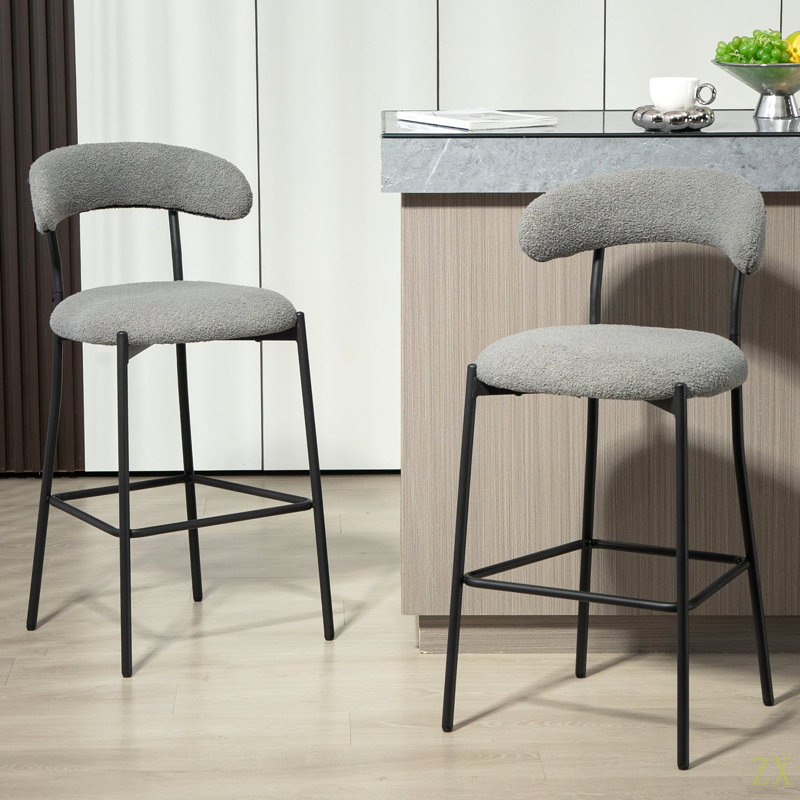 East Urban Home 26'' Counter Height Bar Stools Teddy Fabric Cover